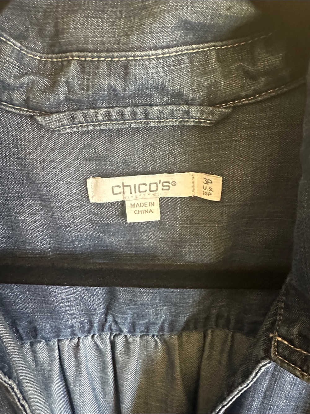 Chico's Dark Blue Denim Button-Front Shirt Dress with Tie Waist, size 16P - Picture 2 of 4